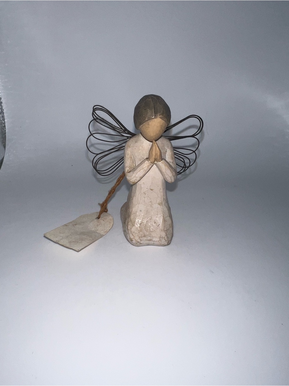 Willow Tree Neutral Praying Angel Figurine with Metal Wire Wings